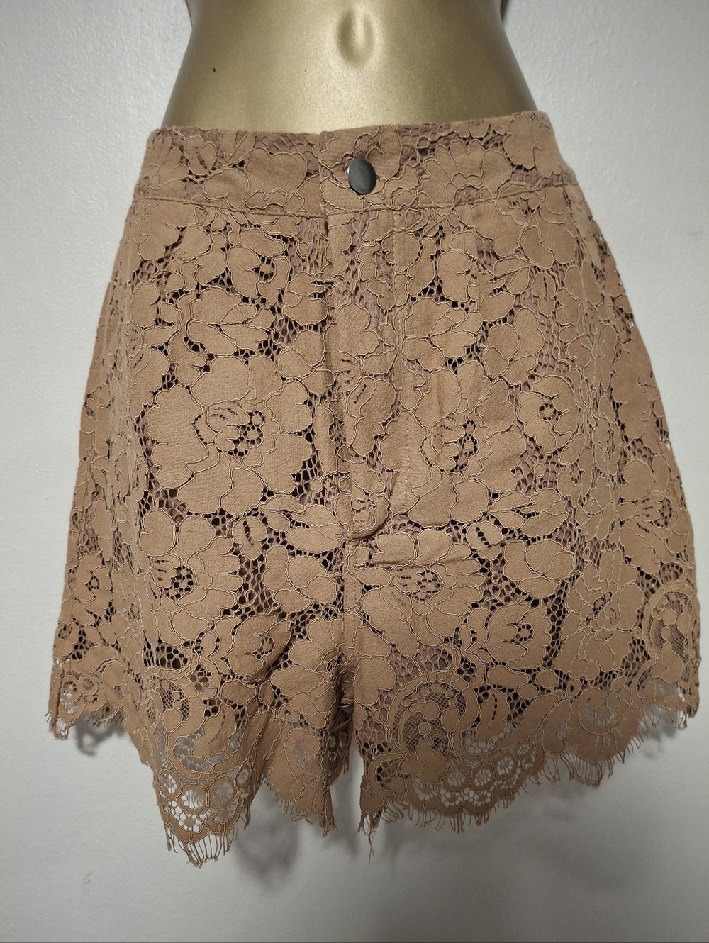 High-Waist Lace Shorts in Tan